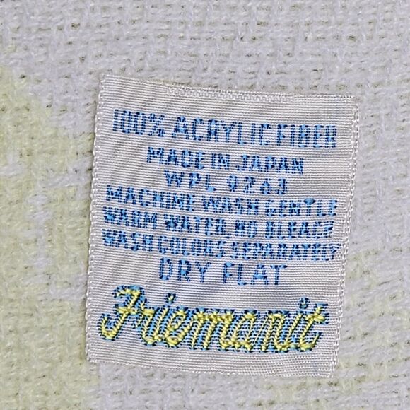 Vtg Baby Blanket Yellow White Ducks Train Waffle Fringe Japan 43"x43" FRIEMANIT - Picture 2 of 12